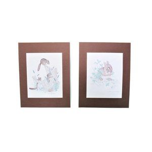 Vintage 1970s Woodland Art Rabbit Squirrel Signed Wall Hangings Home Decor